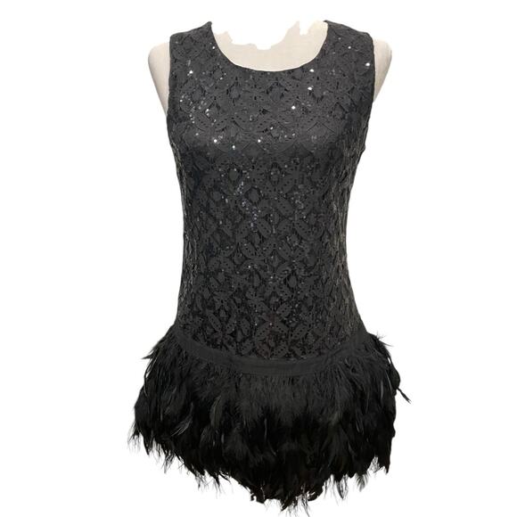 Black Whimsigoth Mini Dress size S Spooky Halloween Sequins Feathers Witch - Picture 1 of 14